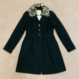 ✰ kate spade black wool coat with removeable leopard print faux fur collar ✰
